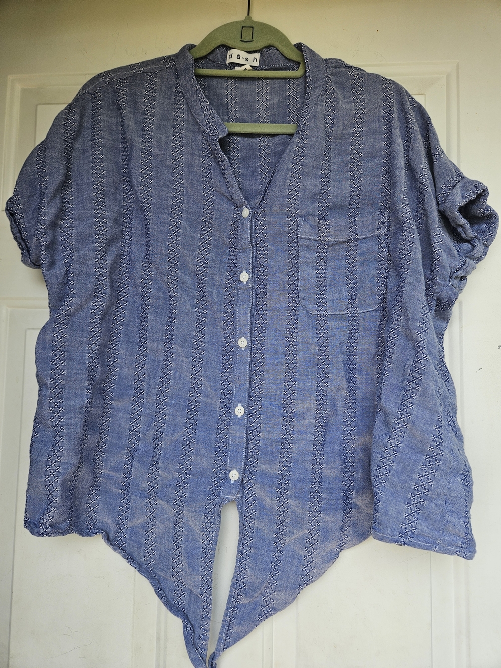 Light Blue Textured Button-Front Women's Blouse